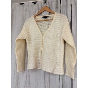 IB Diffusion Vintage Cream Mohair Blend Sparkle Knit Cardigan Sweater Large